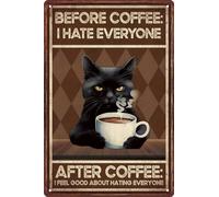 Retro Coffee Tin Sign,Vintage Cat Metal Sign,Wall Decor for Kitchen Bar Pub Restaurants Cafe Club Home Plaque,8X12 Inches (Before Coffee vs After Coffee)