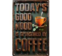 Retro Coffee Tin Sign,Vintage Cat Metal Sign,Wall Decor for Kitchen Bar Pub Restaurants Cafe Club Home Plaque,8X12 Inches (Today's Good Mood)