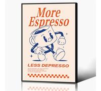 Retro Coffee Wall Art, More Espresso Less Depresso Quotes Coffee Bar Print, Cute Coffee Poster Wall Art, Funky Dorm Apartment Picture, Coffee Bar Print 12x16in Framed