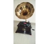 Retro Collections Gramophone Square Brown Colour with Brass Horn ~ Record Player ~78 rpm