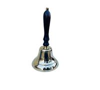 Retro Collections Plain Solid Brass Wooden Handle School Dinner Hand Bell Reception Bell 28 cm