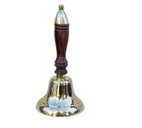Retro Collections Solid Brass 19 cm School Dinner Hand Bell Reception Bell with Wooden Handle