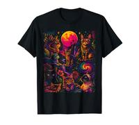 Retro Colorful Cats Tropical Moon Vintage Style Art Value Graphic T-Shirt
