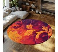 Retro Colorful Circular Rugs 120cm Floral Leaf Abstract Vine Pattern Kitchen Floor Mat Non Slip Washable Soft Large Foldable Easy Clean Stain Resistant Round Carpet Dining Room Home Office Decor