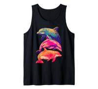 Retro Colorful Dolphins Vibrant Tropical Sea Animal Summer Tank Top