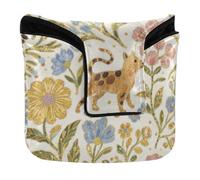 Retro Colorful Flower Cat Golf Putter Covers Magnetic Closure Putter Headcover for Mallets and Square Waterproof PU Leather