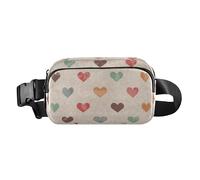 Retro Colorful Hearts Shape Stylish Waist Bag Fanny Pack for Women Men Teens Multipurpose Sling Bag Travel Essential with Adjustable Strap for Travel Running Hiking, Retro Colorful Hearts Shape, One