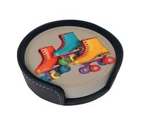 Retro Colorful Roller Skates Coasters For Drinks Set Of 6 Leather Tea Cup Coaster Drink Coasters For Cup Kitchen Bar Home Decor Housewarming Gift