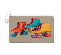 Retro Colorful Roller Skates Coin Purse with Zipper Coin Wallet Coin Pouch Canvas Change Purse Pouch Zero Wallet Coin Bag