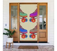 Retro Colorful Roller Skates Door Cover Decorations, Welcome Door Banner Backdrop Seasonal Spring Summer Porch Banner Sign Photo Background for Indoor Outdoor Party Decor 72.8 x 35.4 Inch