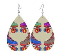 Retro Colorful Roller Skates Earrings for Women Teardrop Leather Earring Double Sided Drop Dangle Earrings Lightweight Women's Ear Accessories Jewelry Fashion Birthday Gift