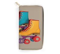 Retro Colorful Roller Skates Leather Wallet, Bifold Stylish Wallets, Credit Card Holder for Passport Covers, Purse Passport Bag for Men Women