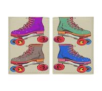Retro Colorful Roller Skates Passport Holder Ultra Slim PU Leather Travel Document Organizer Compact Premium International US Passport Protector Cover for Women Men