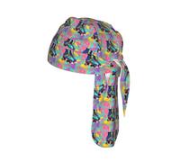 Retro Colorful Roller Skates Print Breathable Wide Fit Cycling Cap Universal Yoga Running Outdoor Sports Head Cover