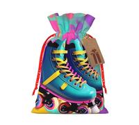 Retro Colorful Roller Skates Print Christmas Bags Holiday Present Drawstring Gift Sacks Birthday Xmas Party Favors