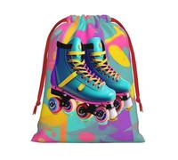 Retro Colorful Roller Skates Print Convenient Reusable Drawstring Gift Pouches Holiday Parties Fashionable Men Women