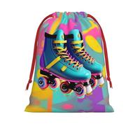 Retro Colorful Roller Skates Print Drawstring Gift Bag,Party Gift Bags,Reusable Christmas Drawstring Wrapping Bags