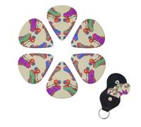 Retro Colorful Roller Skates Print Guitar Picks 6 Pack Guitar Plectrums with Pick Holders Bass Picks For Acoustic Guitar Bass Electric Ukulele Includes 0.46mm, 0.71mm, 0.96mm
