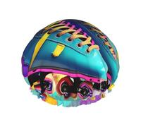 Retro Colorful Roller Skates Print Shower Cap Reusable Bath Cap Double Layer Bath Hair Caps, Keeps Hair Dry, Fits All Head