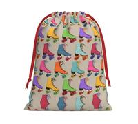 Retro Colorful Roller Skates Print Ultra Soft Plush Drawstring Gift Bag, Xmas Party Candy Treat Favors, Christmas Holiday Sacks, Wedding Jewelry Pouches