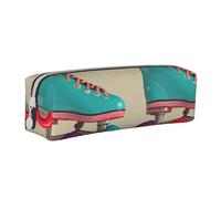 Retro Colorful Roller Skates Printed Leather Pencil Case Simple Pen Pencil Pouch Office Large Pencil Bag Stationery Box for Men Women Teens Students
