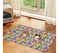 Retro Colorful Roller Skates Printing Feeding Mat For Dogs Cats Pet Absorbent Leather Tablecloth 23.62in*15.75in Cat Dog