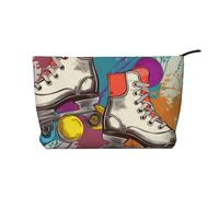 Retro Colorful Roller Skates Prints Corduroy Makeup Bag for Women Girls, Spacious Travel Cosmetic Organiser for Make-up, Toiletries & Essentials