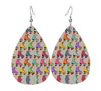 Retro Colorful Roller Skates Pvc Artificial Leather Dangle Earrings, Hook Is 925 Silver Plated Material