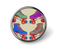 Retro Colorful Roller Skates Round Badge Cute Enamel Lapel Pin Brooches Button Pin Personalized Clothing Decoration Unisex Badge Holder Hats Bags Shirts Decor