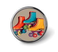 Retro Colorful Roller Skates Round Badge Personalized Metal Lapel Pin Badges Fit Clothing Bags Hat Humorous Printed Brooch Badge Party Decorations Accessories for Men Women