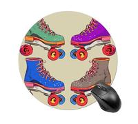 Retro Colorful Roller Skates Round Mouse Pad Smooth Glide Gaming Mousepad Extra Density Portable Comfortable Mouse Mat for Desk, Home, Office 7.8x7.8 Inches