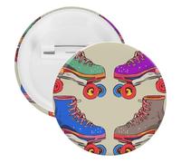 Retro Colorful Roller Skates Tinplate Badge Personalized Round Brooch Large Craft Button Suitable for Teachers, Nurses, Doctors, Staff, Party Gift Accessories, 12pcs, Plastic, plastics