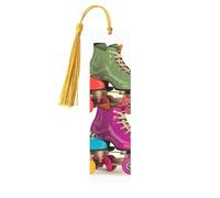 Retro Colorful Roller Skates1 Wooden Bookmarks for Book Lovers, Handmade DIY Book Mark with Colorful Tassels Double-Sided Printed Page Markers Artistic Book Accessories Gift for Women Men