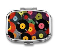 Retro Colorful Vinyl Records Pill Box 2 Compartment Portable Medicine Pill Case Travel Pill Organizer for Pocket Purse