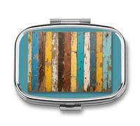 Retro Colorful Wooden Stripe Square Pelcase Travel Pill Organizer Portable Small Pill Box 2 Compartments Metal Medicine Box Sealed Pill Container Vitamin Pill Organizer