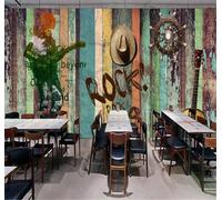 Retro Colour Woodgrain Guitar Rock Music 3D Wallpaper Easy Install Feature Office Living Room Sofa Bedroom TV Background Wall Decoration-150cm×105cm