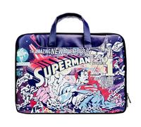 Retro Comic Style Laptop Bag for Men Women, Superhero Theme14 Inch Waterproof Faux Leather Messenger Bag with Adjustable Strap, Soft Padded Sleeve with Luggage Strap