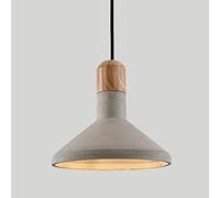 Retro Concrete Pendant Light - Adjustable Height Chandelier with Cement & Wood Lampshade E27 1-Light Ceiling Fixture for Bedroom Kitchen Bar and Dining Room Lighting.
