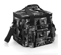 Retro Cool Camera Collection Insulated Lunch Box Portable Cooler Bag Extra Large Lunch Bag Lunch Cooler Leakproof Ice Chest Thermal Cooler Shopping Bags for Beach, Picnic, Camping, Shopping