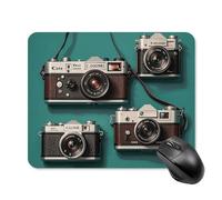 Retro Cool Camera Collection Mouse Pad Cute Square Mouse Mat Leather Non-Slip Rubber Base Mousepad Waterproof Computer Mouses Pad for Laptop Wireless Mouses Keyboard Home Office 20 * 25cm