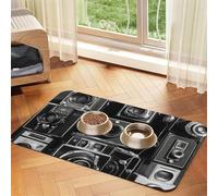 Retro Cool Camera Collection Pet Feeding Mat Absorbent Pu Leather Dog Cat Food Mats Contain Spills Protects Floors, Anti-Slip Rubber Backing Dog Bowl Mats Easy Clean Pet Placemats 30x45cm