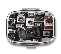 Retro Cool Camera Collection Pill Case Travel Portable Pocket Pill Box 2 Compartment Medicine Case Large Capacity Daily Pill Cases Vitamin Organizer Medicine Organizer Small Pill Box