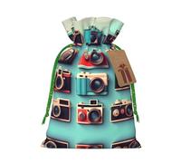 Retro Cool Camera Collection Print Drawstring Gift Bags,For Holiday Season,Birthdays,Anniversaries And Any Special Occasion