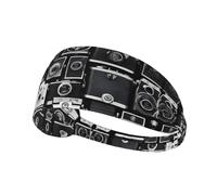 Retro Cool Camera Collection Print Non-Slip Elastic Running Headband, Sweat Absorbing Stretchy Hair Bands For Gym Yoga, Soft Skin-Friendly Foldable Workout Headband