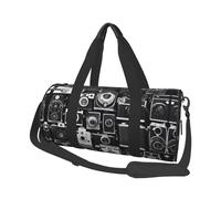 Retro Cool Camera Collection Print Round Duffel Bag, Canvas Overnight Travel Tote Bag, Waterproof and Tear-Resistant.Foldable Weekend Travel Bag
