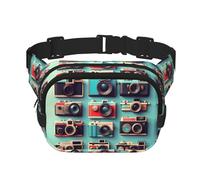 Retro Cool Camera Collection Print Square Double Layer functionality Waist Bag Unisex Crossbody Pack Travel Workout, Black, One Size