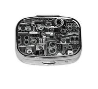 Retro Cool Camera Collection Print Square Metal Pill Box Decorative Pill Case - Carry Your Meds in Style (Rectangular)