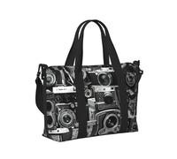 Retro Cool Camera Collection Print Travel Hand Bag Lightweight Foldable Carry Tote for Weekend Trip Vacation Airplane