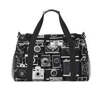 Retro Cool Camera Collection Print Weekender Bag,Gym Bag with,Carry On Luggage Overnight Weekend Bag, Holdall Handbag & Shoulder Bag for Travel Fitness
