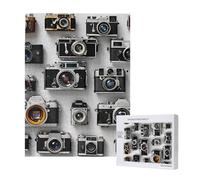 Retro Cool Camera Collection Printed Jigsaw Puzzle with Storage Box, Wooden Puzzle for Adults and Kids, 500 Pieces Family Fun Decorative Game, 38x52 CM